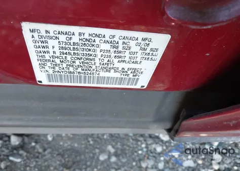 2006 Acura Mdx z USA, uszkodzony, nr VIN 2HNYD18876H524574